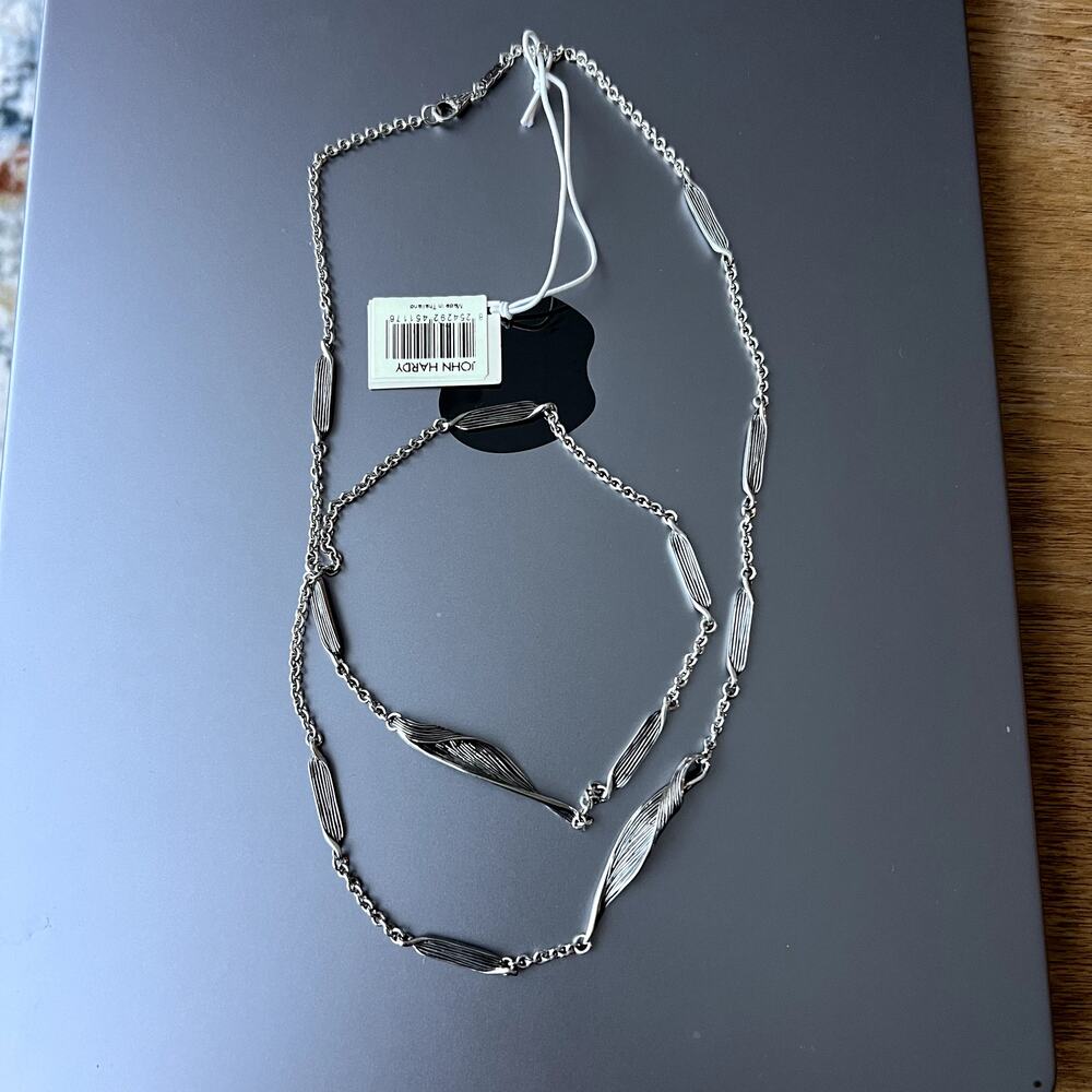 John Hardy Bamboo Woven Sautoir Silver Necklace size 32 New - Picture 3 of 8